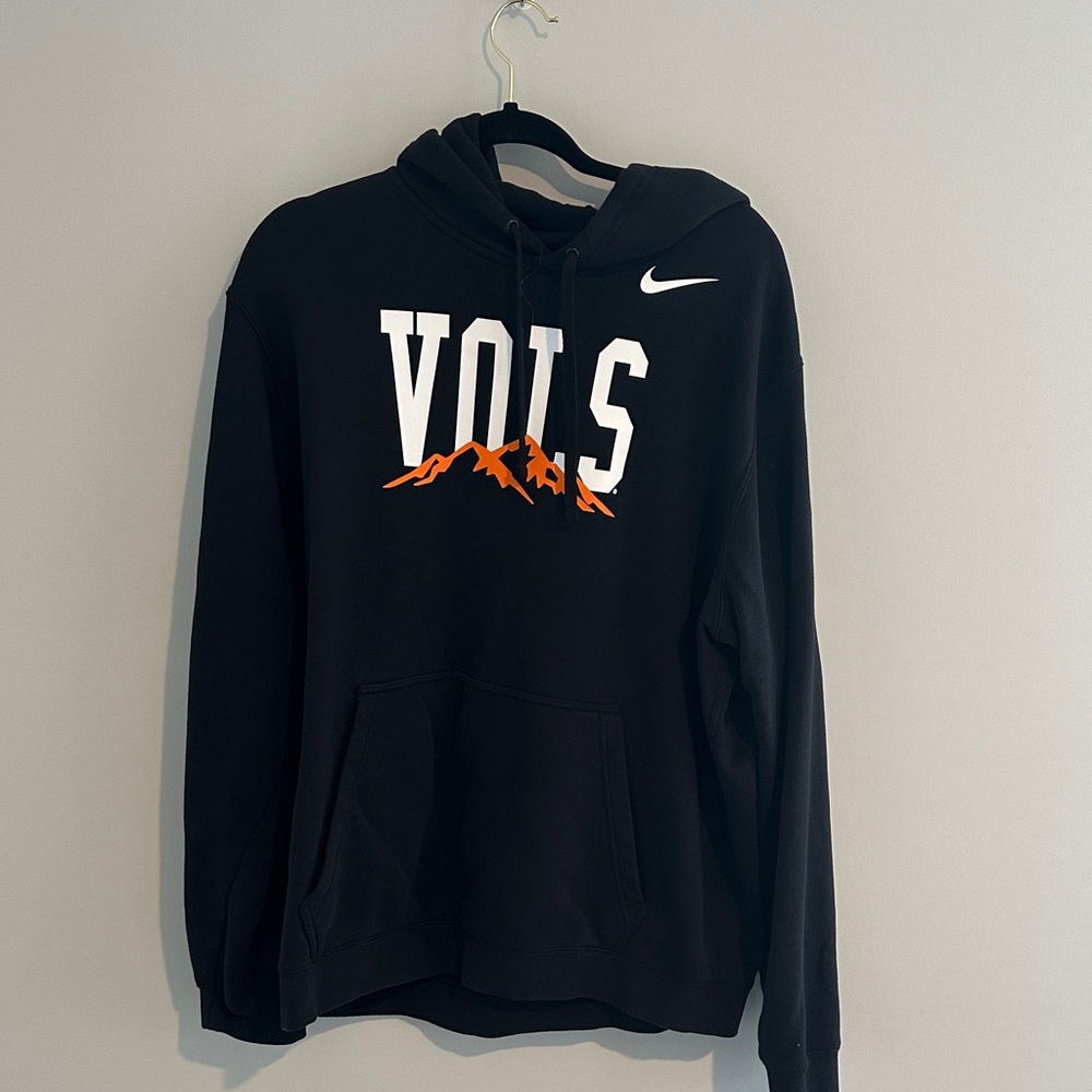 Nike Men's Black Hoodie with White and Orange Design